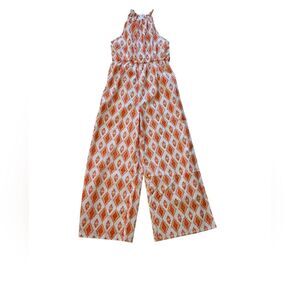 Stylish Orange Patterned Jumpsuit Size 9